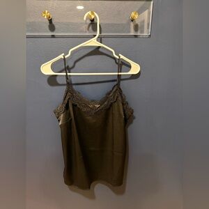 LOFT Black Lace-Trim Silk Camisole